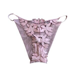 Victoria's Secret Luxe Very Sexy Floral Embroidered Lace Pink Brazilian Panty-XL